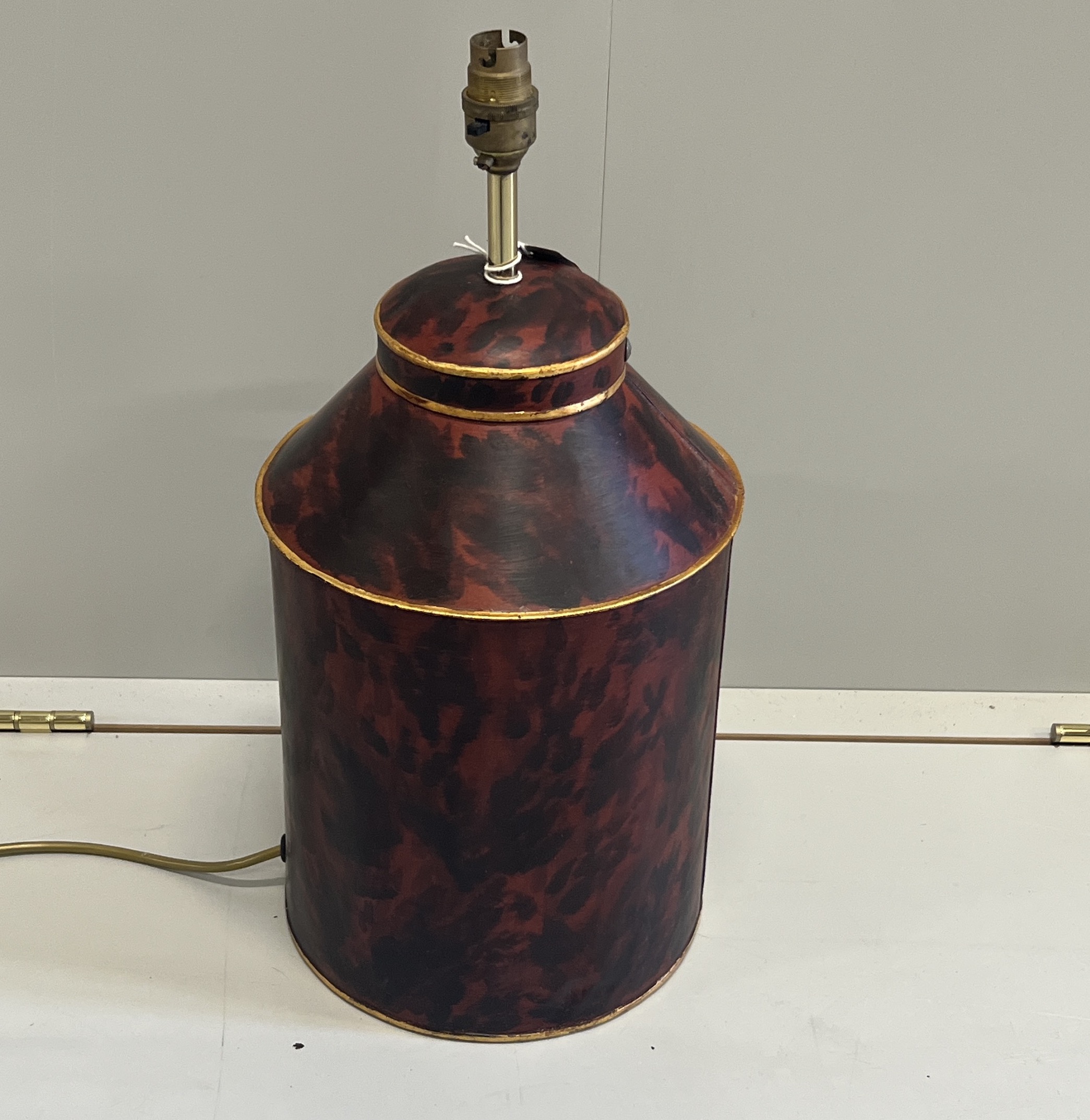 A Toleware canister table lamp, height including fitting 47cm